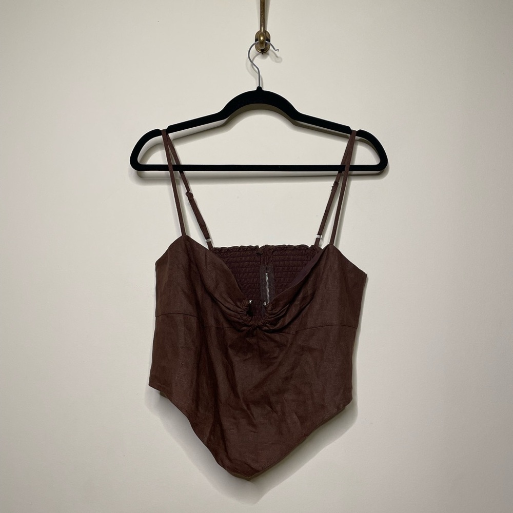 REFORMATION Sansa cropped embellished linen top - Picture 2 of 6